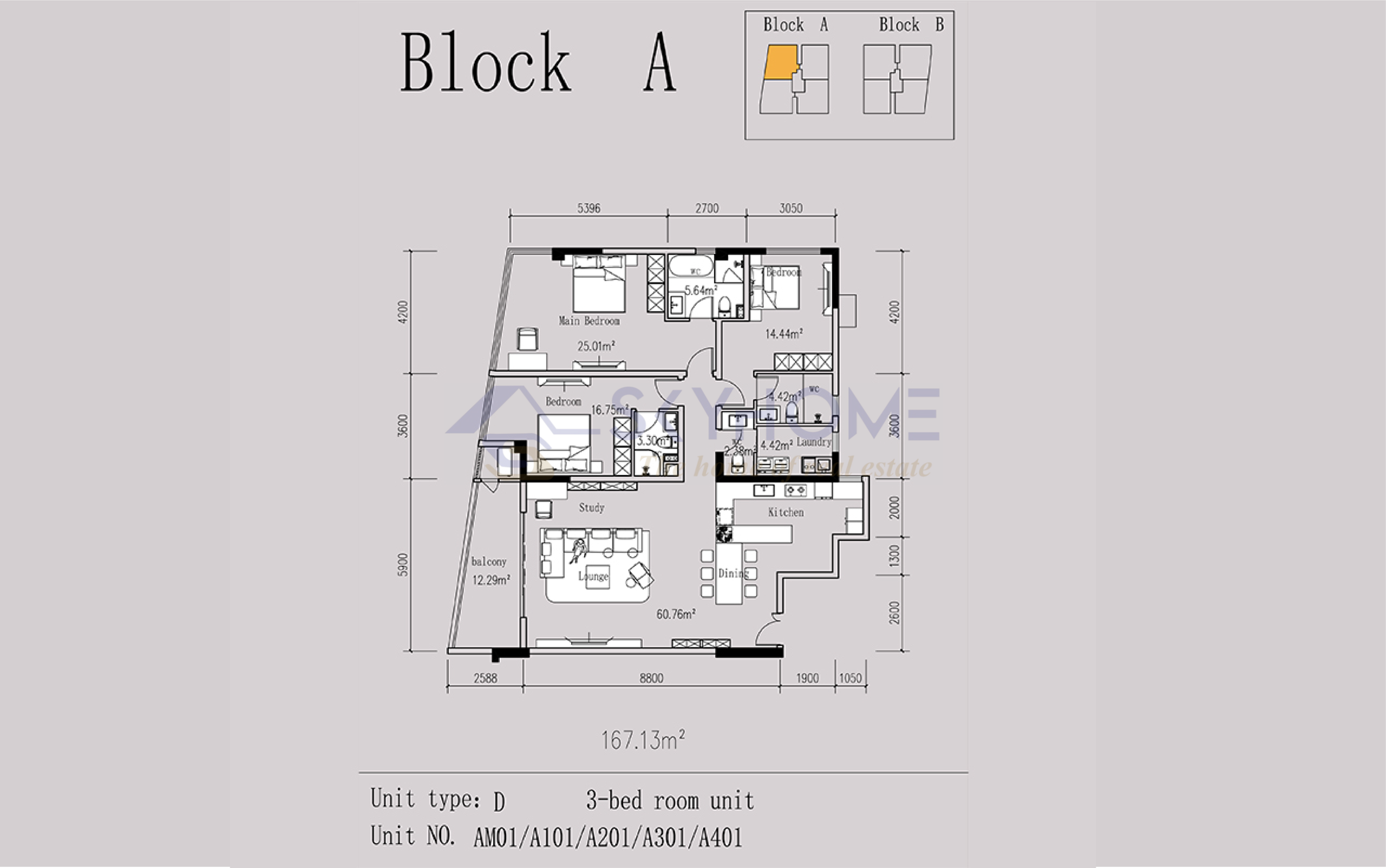 3 Bedroom Floor Plan Block A