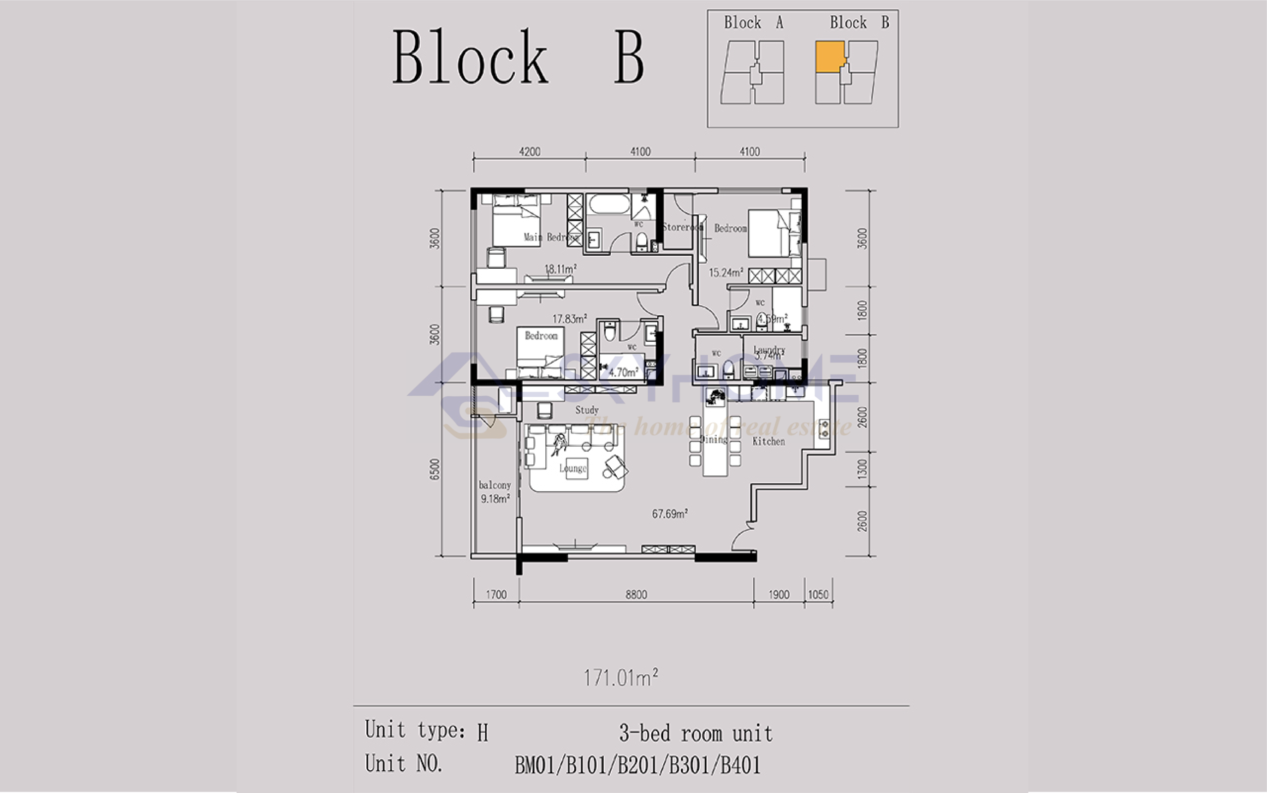 3 Bedroom Floor Plan Block B